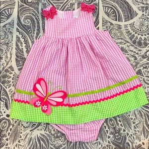 Gingham Pink and Green Dress with Butterfly